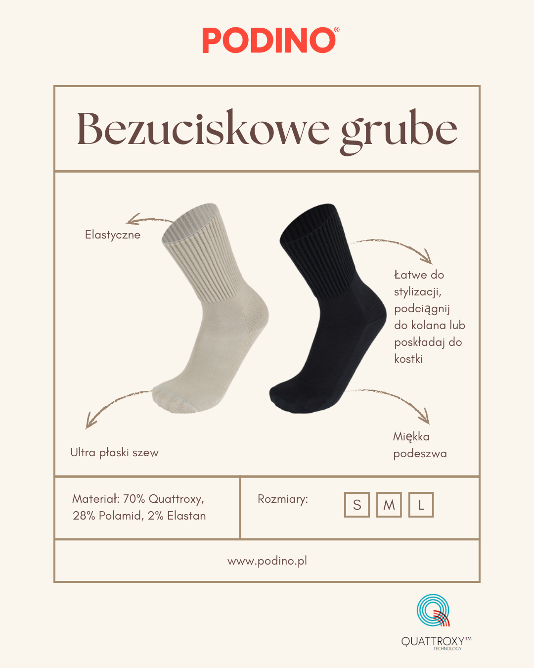 Skarpety bezuciskowe GRUBE czarne Quattroxy™ PODINO®
