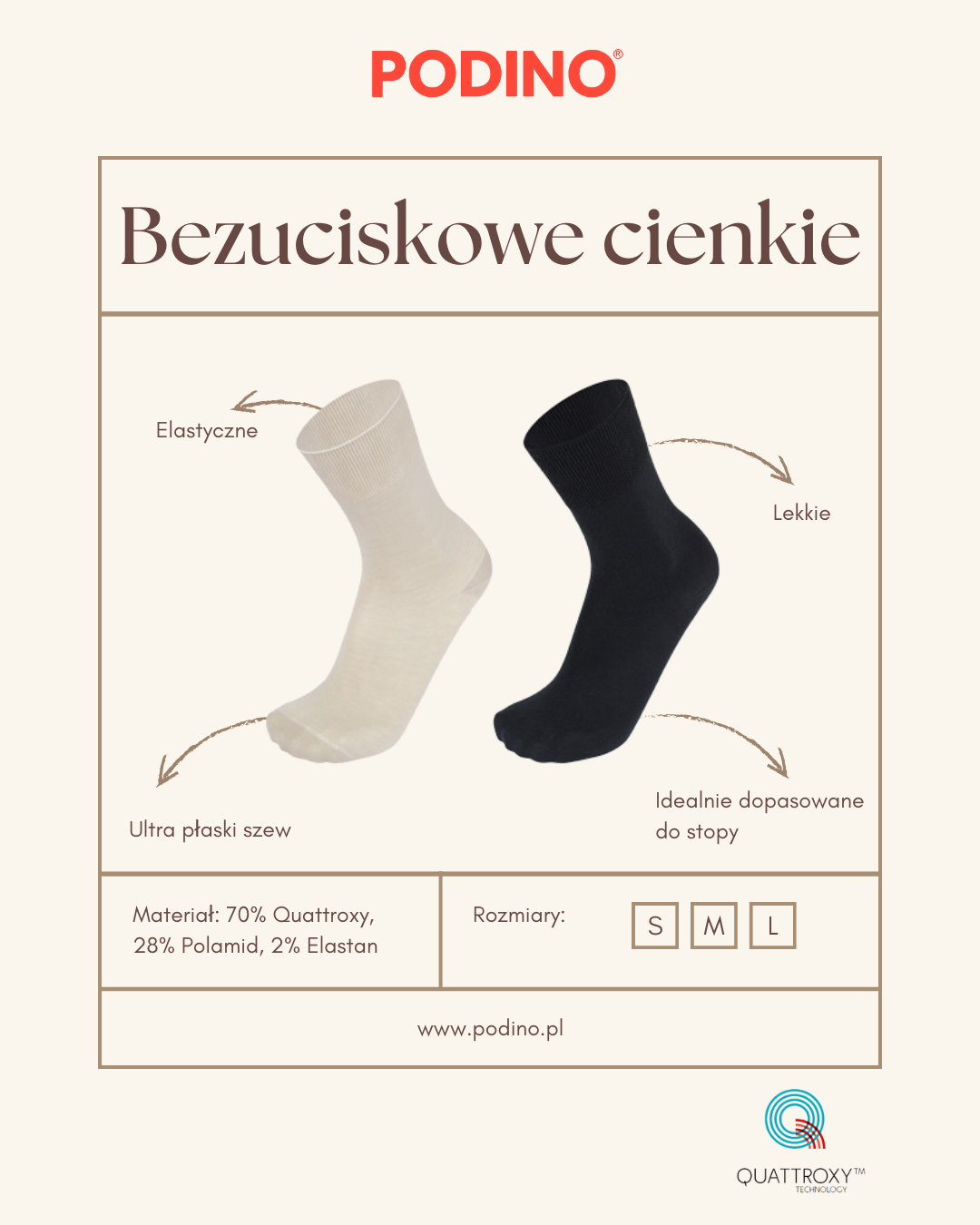 Skarpety bezuciskowe CIENKIE czarne Quattroxy™ PODINO®